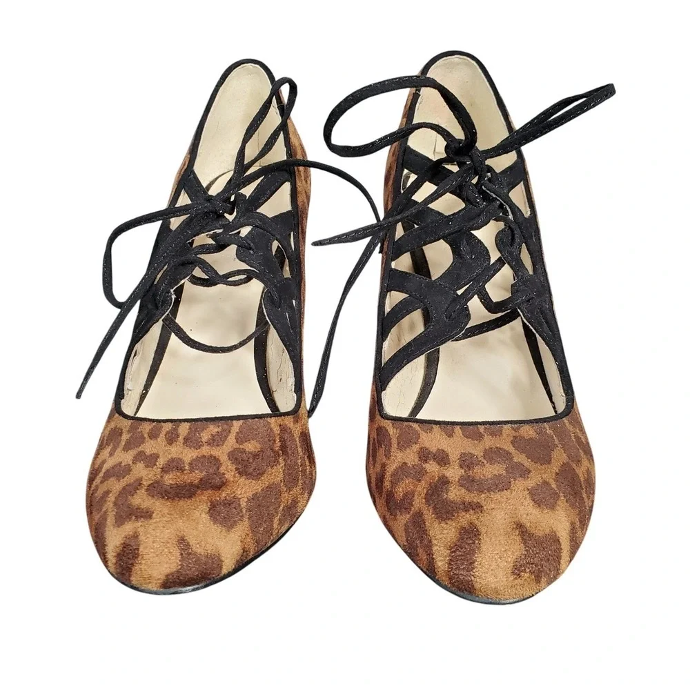 Nine West Sasafraso‎ Leopard Print Crisscross Stiletto Pumps Brown Black 8M